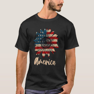 America Sunflower US Flag Patriotic 4. Juli Me T-Shirt