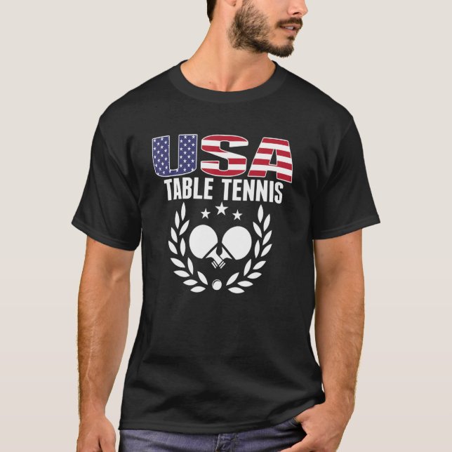 America Table Tennis USA Flag Ping Pong Unterstütz T-Shirt (Vorderseite)