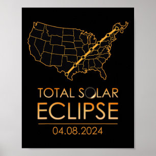 America Total Solar Eclipse April 8 2024 US-Karte Poster