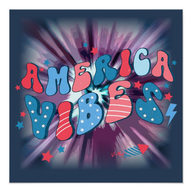America Vibe - Groovy Retro Patriotic 4. Juli Poster (Vorderseite)