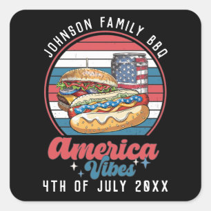 America Vibes 4. Juli Patriotic Personalisiert Quadratischer Aufkleber