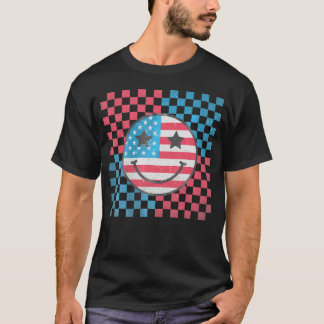 America Vibes Happy Face Smile American Flag 4TH O T-Shirt