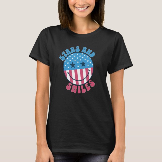 America Vibes Smile Face US Flag Retro Groovy 4th  T-Shirt (Vorderseite)