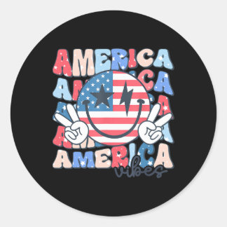 America Vibes Usa Groovy Retro Smile Face Happy 4t Runder Aufkleber