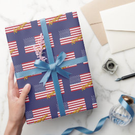 America Wrapping Paper, USA, Blue, American Flag Geschenkpapier