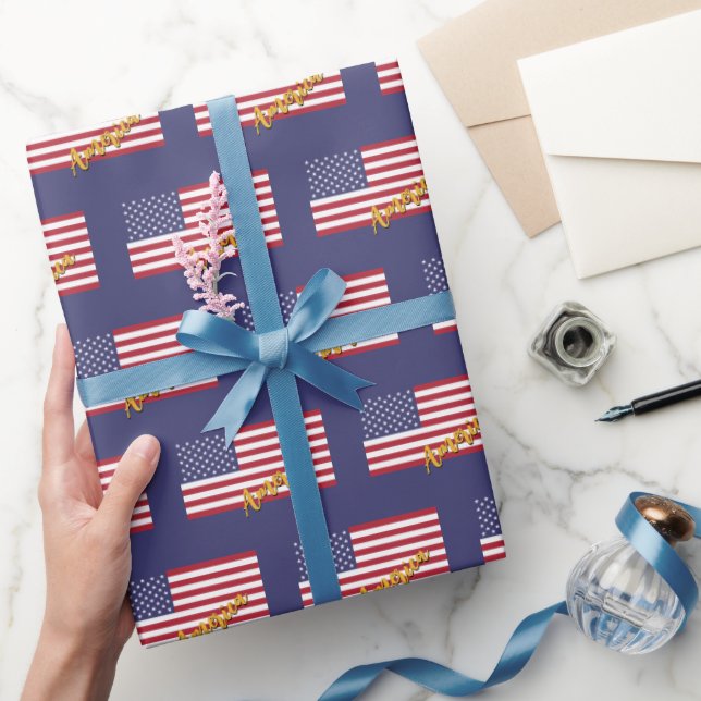 America Wrapping Paper, USA, Blue, American Flag Geschenkpapier (Schenken)