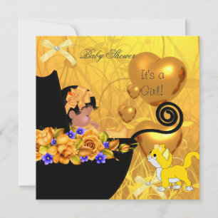 American African Baby Shower Girl Kitten Orange Einladung
