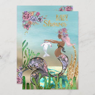 American African Mermaid Baby Shower Einladung