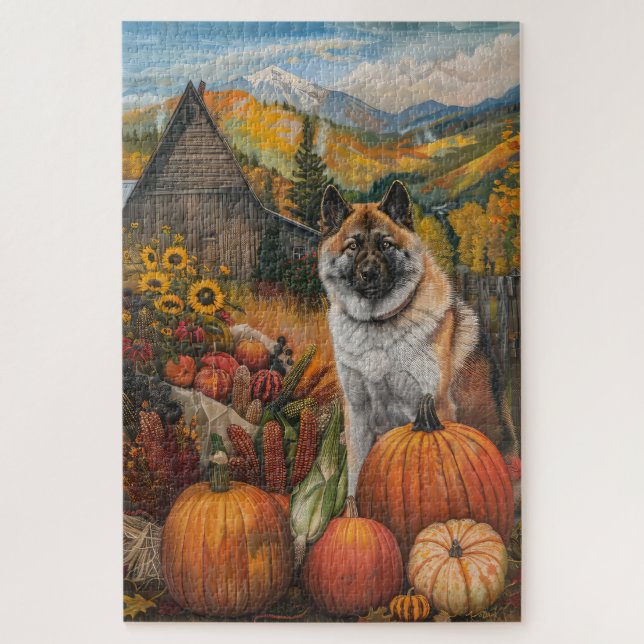 American Akita Autumn Harvest Erntedank Puzzle (Vertikal)