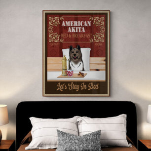 American Akita Bed and Breakfast Vintage Kunst Poster