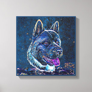 American Akita Blue Starry Night Painting Style Leinwanddruck
