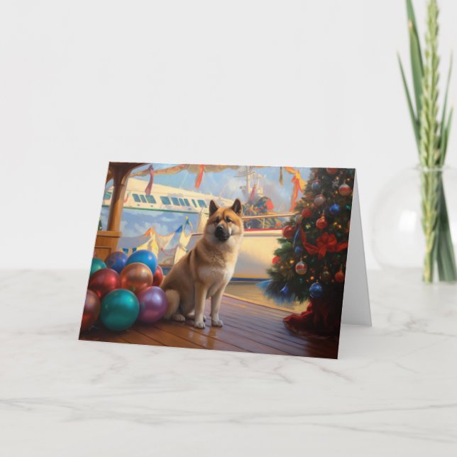 American Akita Christmas Cruise: Pawsome Holiday Karte (Vorderseite)