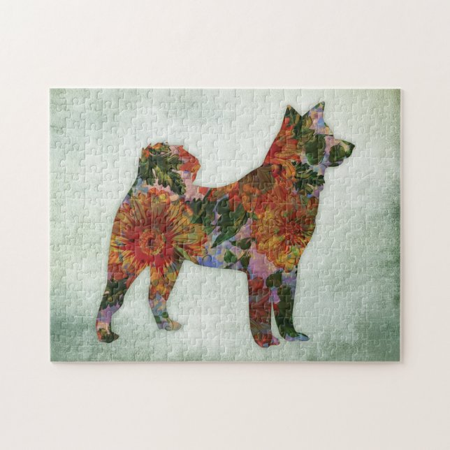 American Akita Dog floral on Green Puzzle (Horizontal)