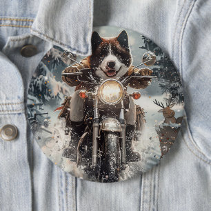 American Akita Dog Riding Motorrad Weihnachten Button
