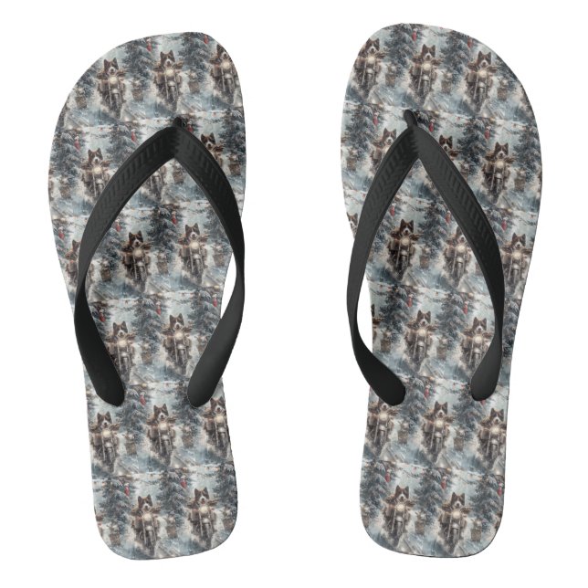 American Akita Dog Riding Motorrad Weihnachten Flip Flops (Fußbett)