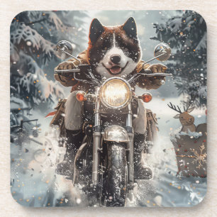American Akita Dog Riding Motorrad Weihnachten Getränkeuntersetzer