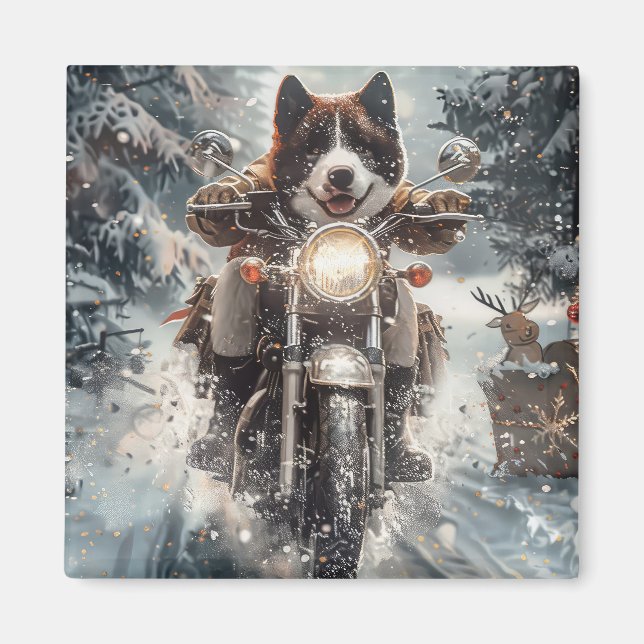American Akita Dog Riding Motorrad Weihnachten Magnet (Vorne)