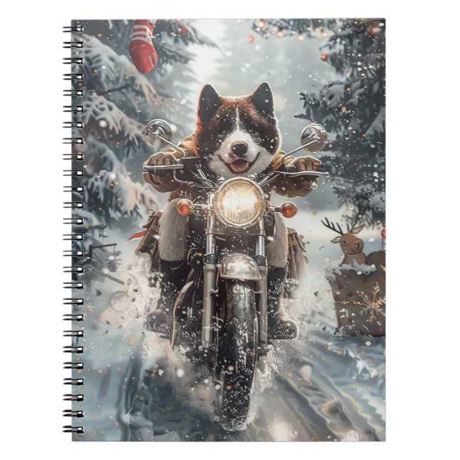 American Akita Dog Riding Motorrad Weihnachten Notizblock (Vorderseite)