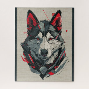 American Akita Hund futuristische Elemente Portrai Puzzle