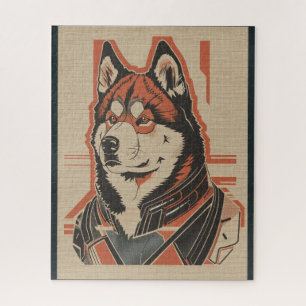 American Akita Hund futuristische Elemente Portrai Puzzle