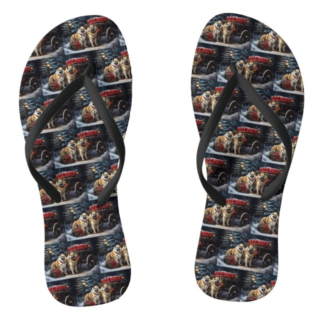 American Akita Snowy Sleigh Ride Weihnachtsdekor Flip Flops (Fußbett)