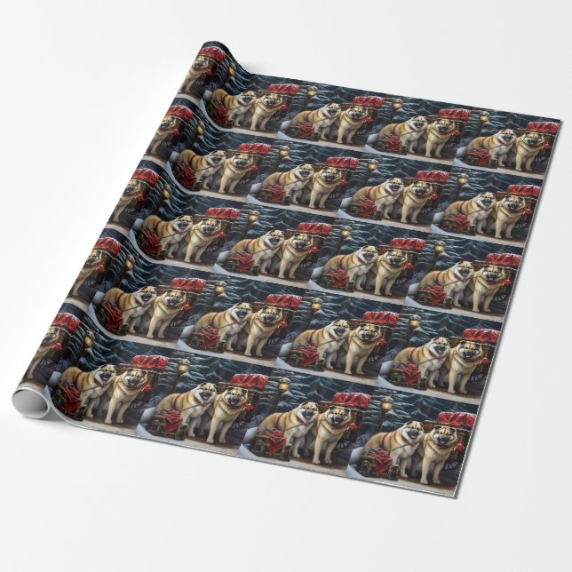 American Akita Snowy Sleigh Ride Weihnachtsdekor Geschenkpapier (Ungerollt)
