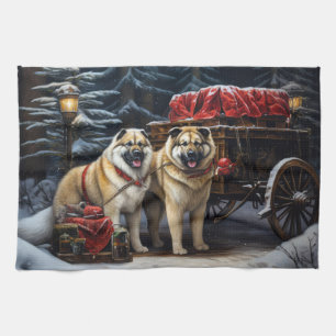 American Akita Snowy Sleigh Ride Weihnachtsdekor Geschirrtuch