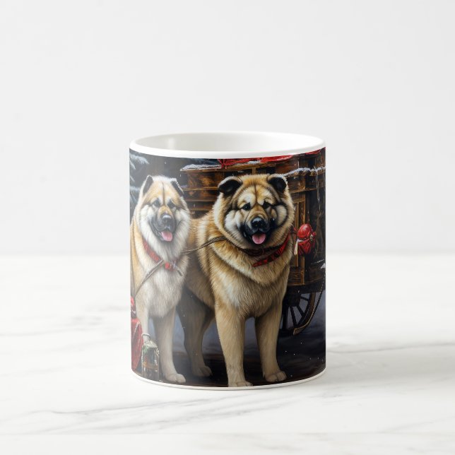 American Akita Snowy Sleigh Ride Weihnachtsdekor Kaffeetasse (Mittel)