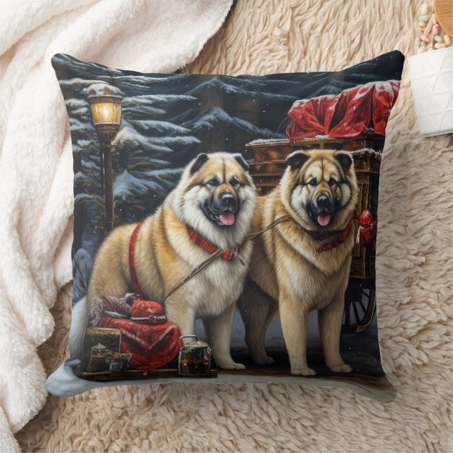 American Akita Snowy Sleigh Ride Weihnachtsdekor Kissen (Decke)