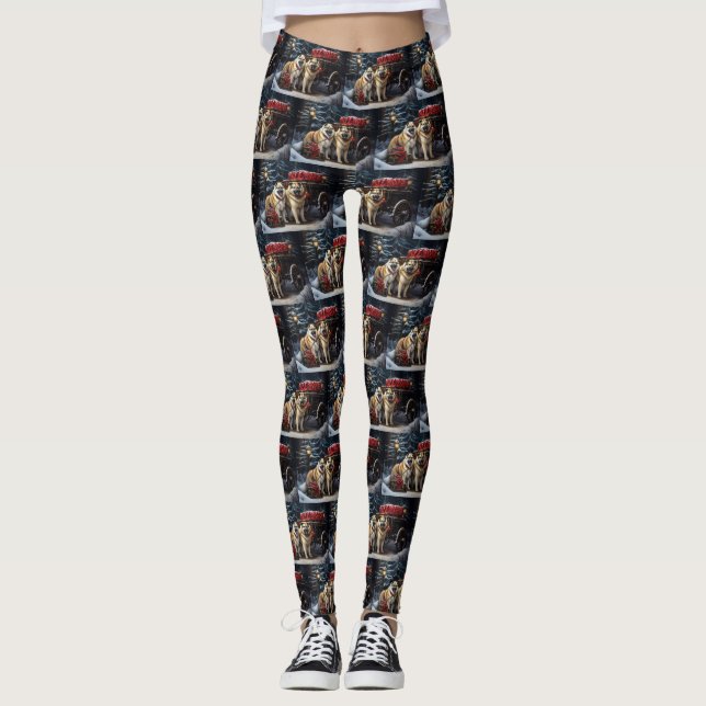 American Akita Snowy Sleigh Ride Weihnachtsdekor Leggings (Vorderseite)