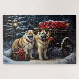 American Akita Snowy Sleigh Ride Weihnachtsdekor Puzzle