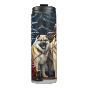American Akita Snowy Sleigh Ride Weihnachtsdekor Thermosbecher