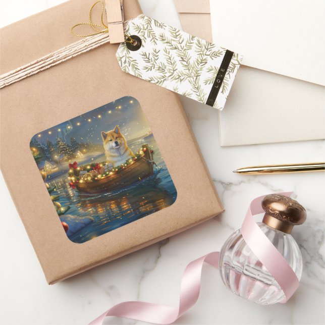 American Akita Weihnachtsfest Reise Quadratischer Aufkleber (Schenken)