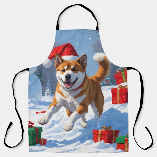 American Akita Weihnachtsfest Schneeszene Schürze (Vorderseite)