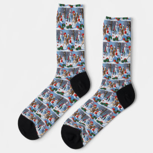 American Akita Weihnachtsfest Schneeszene Socken