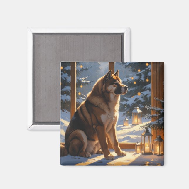American Akita With Christmas Lights Holiday Magnet (Vorderseite/Rückseite)