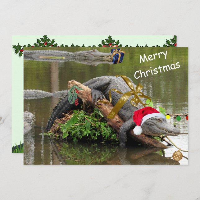 American Alligator Christmas Flat Card (Vorne/Hinten)