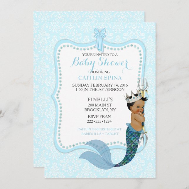 American American Baby Boy Merman Prince Crown Einladung (Vorne/Hinten)