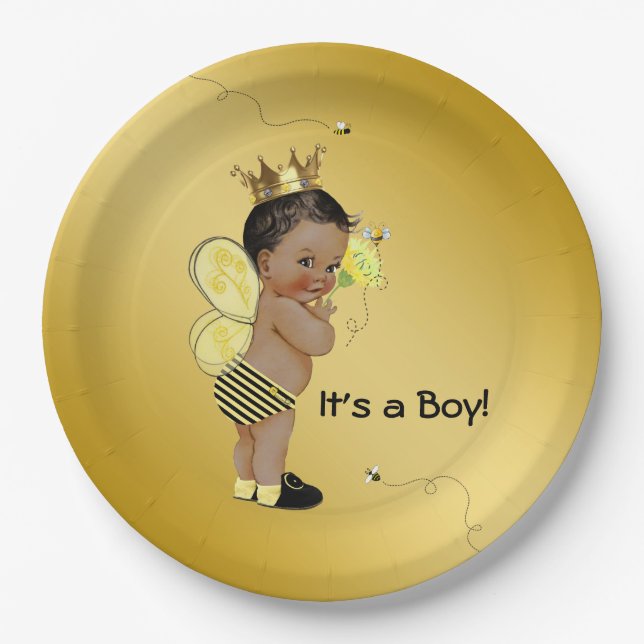 American American Boy Bee Baby Shower Pappteller (Vorderseite)