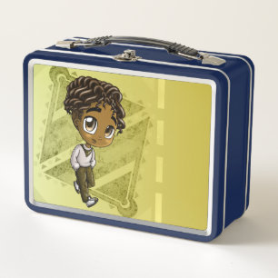 American American Boy Curly Hair Metal Lunchbox