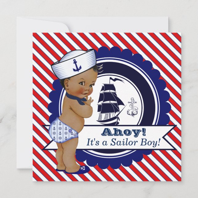 American American Boy Nautical Baby Shower Einladung (Vorderseite)