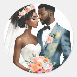 American American Bridal Couple Wedding Runder Aufkleber