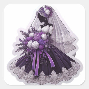 American American Bride Purple Flowers Quadratischer Aufkleber