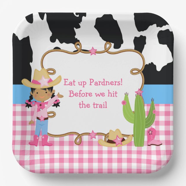 American American Cowgirl Western Birthday Party Pappteller (Vorderseite)