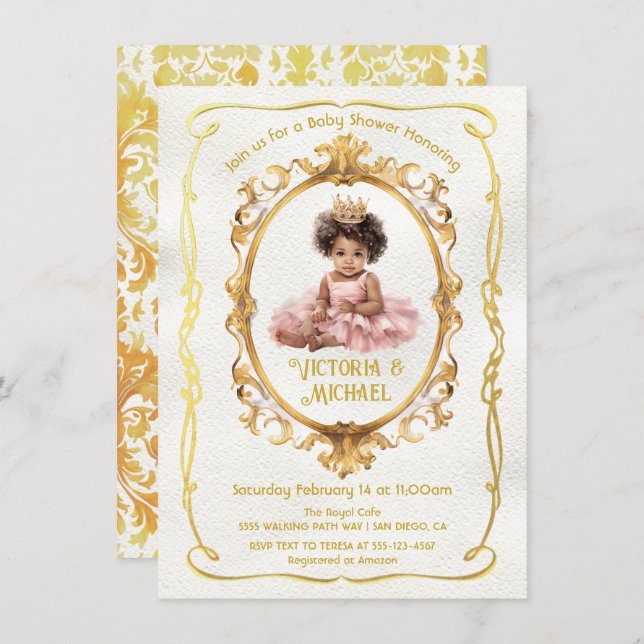 American American Gold Princess Baby Dusche Einladung (Vorne/Hinten)