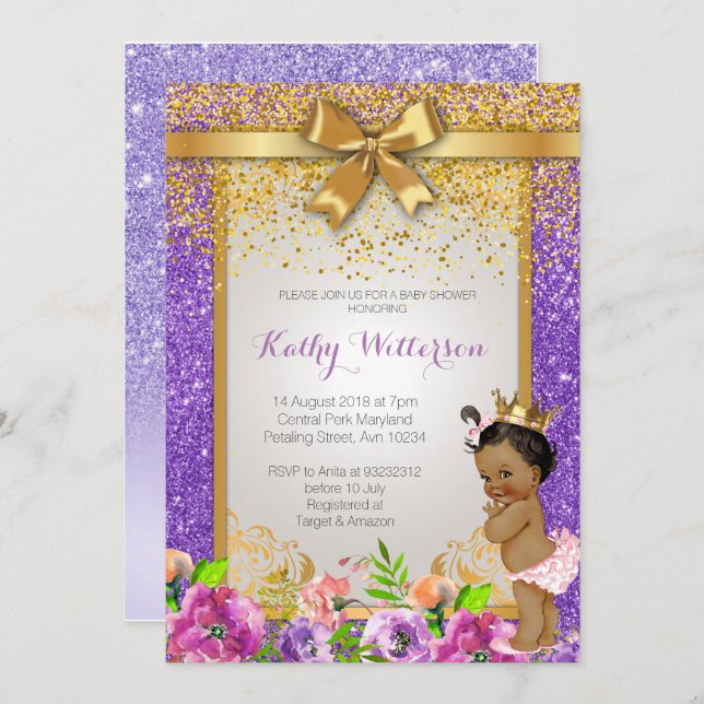 American American Lila Baby Showcard Einladung (Vorne/Hinten)