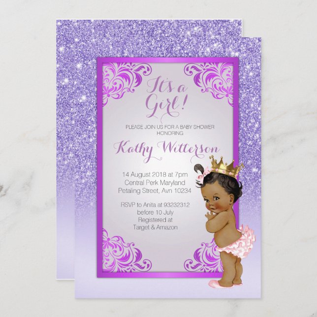 American American Lila Gold Baby Showcard Einladung (Vorne/Hinten)