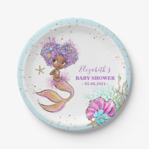 American American Mermaid Baby Shower Paper Plate Pappteller