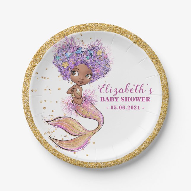 American American Mermaid Baby Shower Paper Plate Pappteller (Vorderseite)
