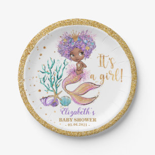 American American Mermaid Baby Shower Paper Plate Pappteller